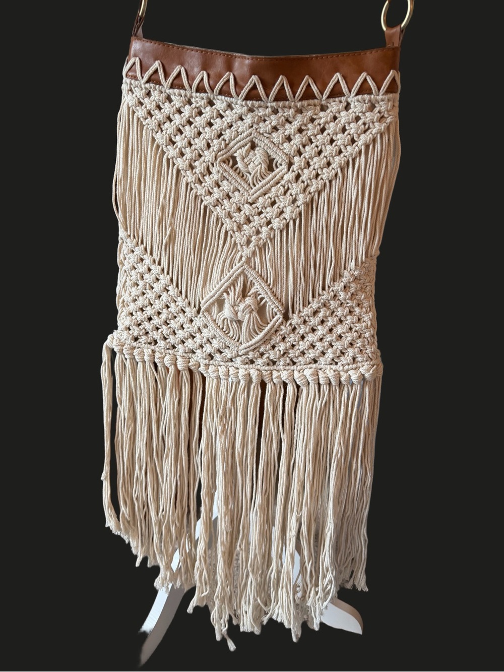 Macrame Crossbody Bag w/ Faux Leather - perfect Condition